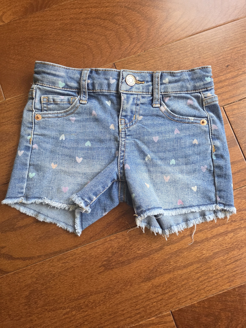 Cat & Jack Light Blue Denim Shorts with Pastel Heart Print